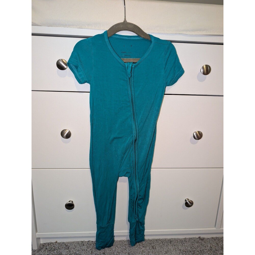Popoki Bamboo Teal Short Sleeve Romper Zippy 12-18